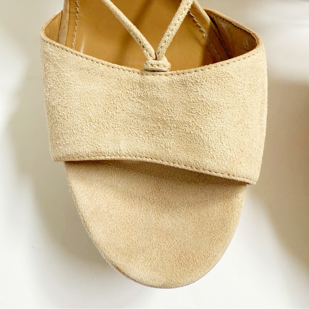 AQUAZZURA AUSTIN BEIGE CREAM SUEDE LACE UP ANKLE WRAP PLATFORM CHUNKY HEEL - Picture 10 of 15